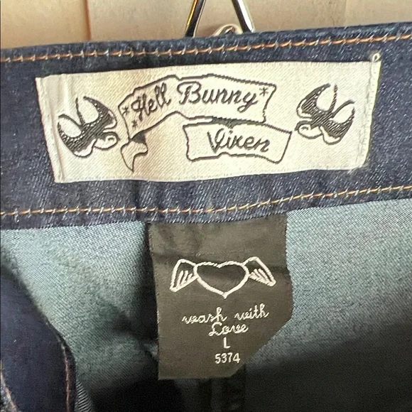 Hell Bunny Charlie Dark Blue Cuffed Capri Jeans Pants Rockabilly Pedal Pushers L - Picture 5 of 8